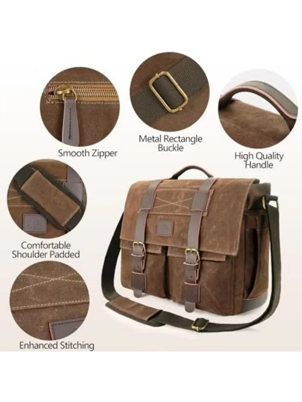Stylish Waterproof Waxed Canvas Messenger Bag for Men - 14